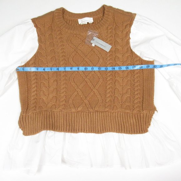 By Anthropologie Sweater Vest & Blouse Layered Top Honey Brown Large Petite LP - Picture 5 of 9